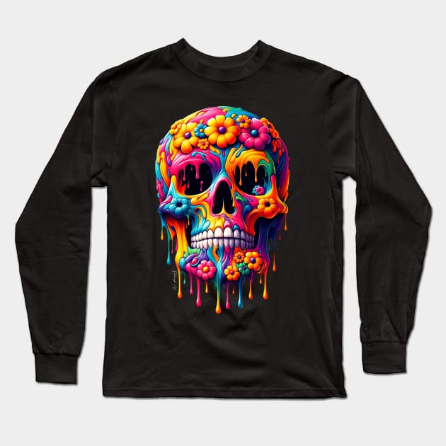 Flower Skull Designe Long Sleeve T-Shirt by Farbrausch Art